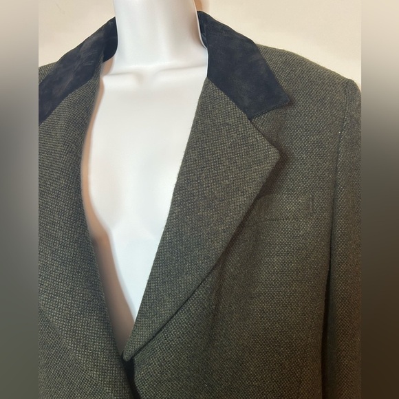 Laura Jefferies 90s Dark Hunter Green Wool Blend Suede Collar Blazer M - Picture 3 of 11